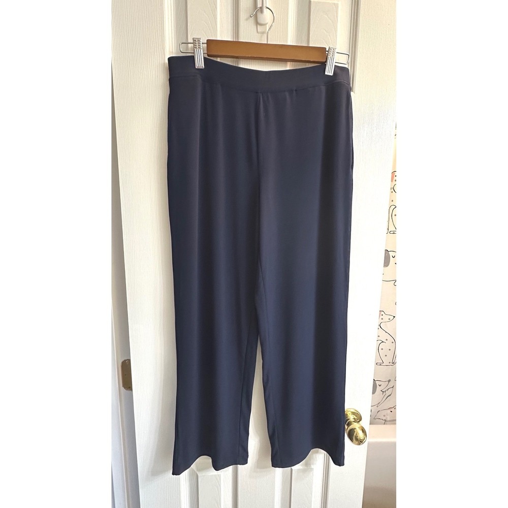 Susan Graver Essentials Liquid Knit Pants Navy Blue Small Elastic Waist Straight